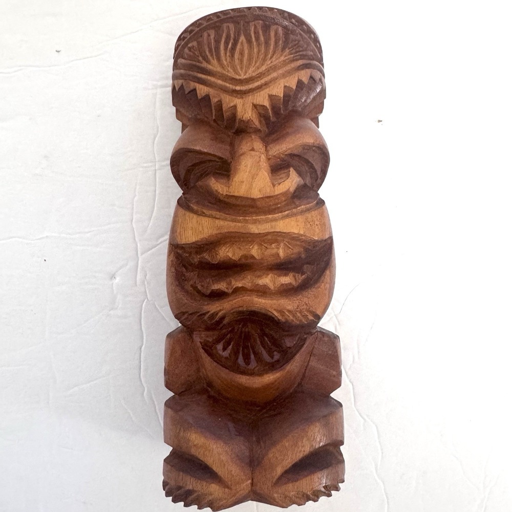 Hand Carved Wooden Tiki Figure Polynesian 8.5" Statue‎ Solid Wood Hawaiian